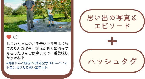 思い出の写真とエピソード+ハッシュタグ